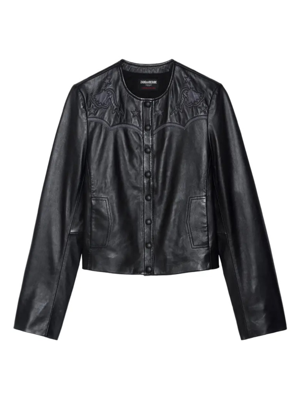 Zadig & Voltaire Black Embroidered Luxi Leather Jacket.